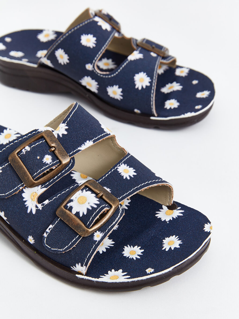 Lacivert Çiçek Baskılı Kız Çocuk Terlik-2