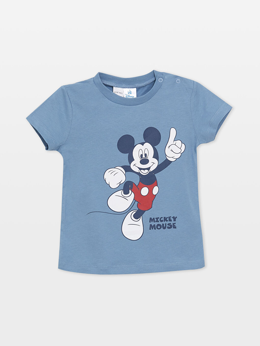 LCW baby Mat Mavi Bisiklet Yaka Kısa Kollu Mickey Mouse Baskılı Erkek Bebek Şortlu Pijama Takımı - 1