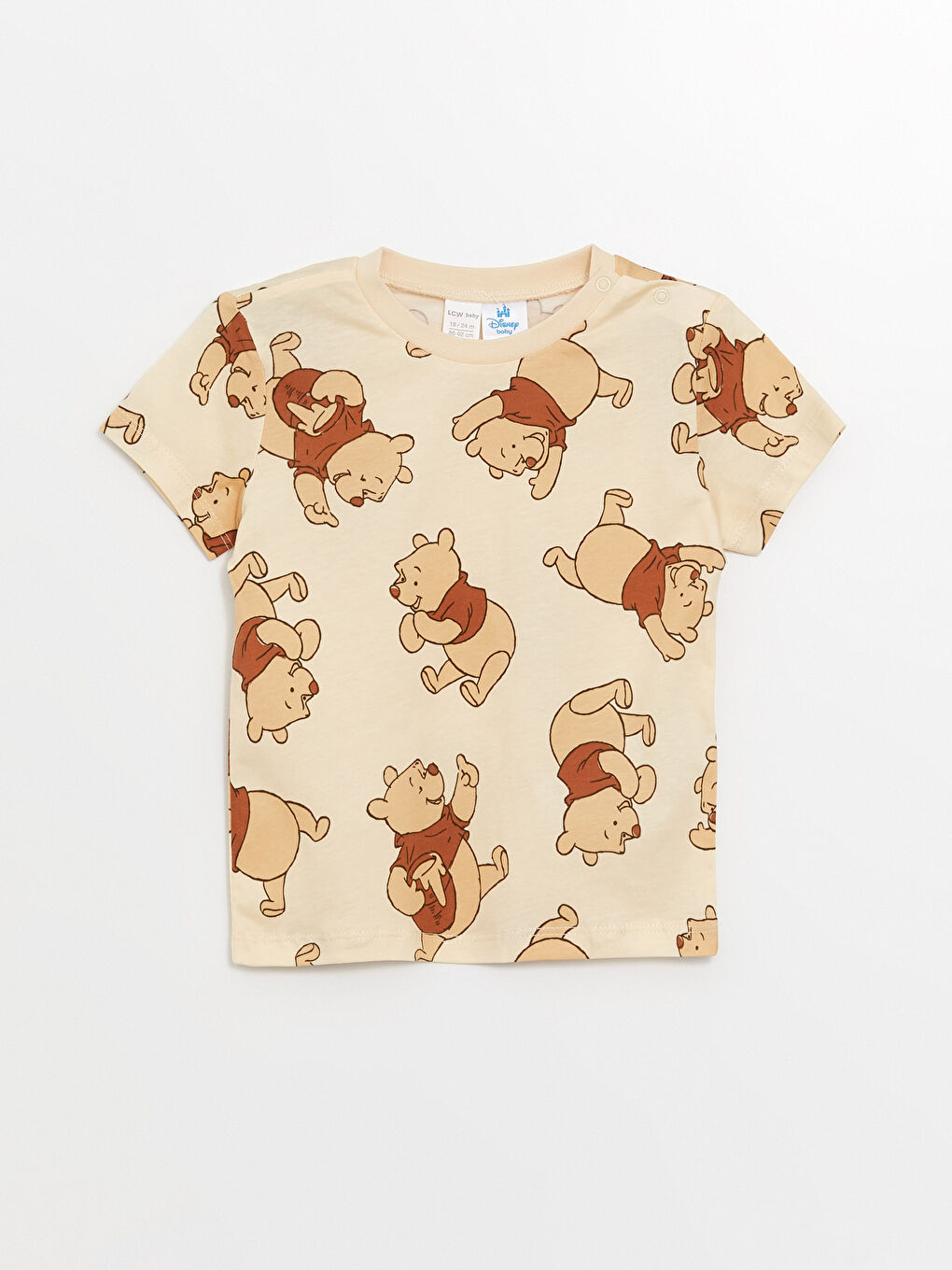 LCW baby Bej Baskılı Bisiklet Yaka Kısa Kollu Winnie the Pooh Baskılı Erkek Bebek Şortlu Pijama Takımı - 1