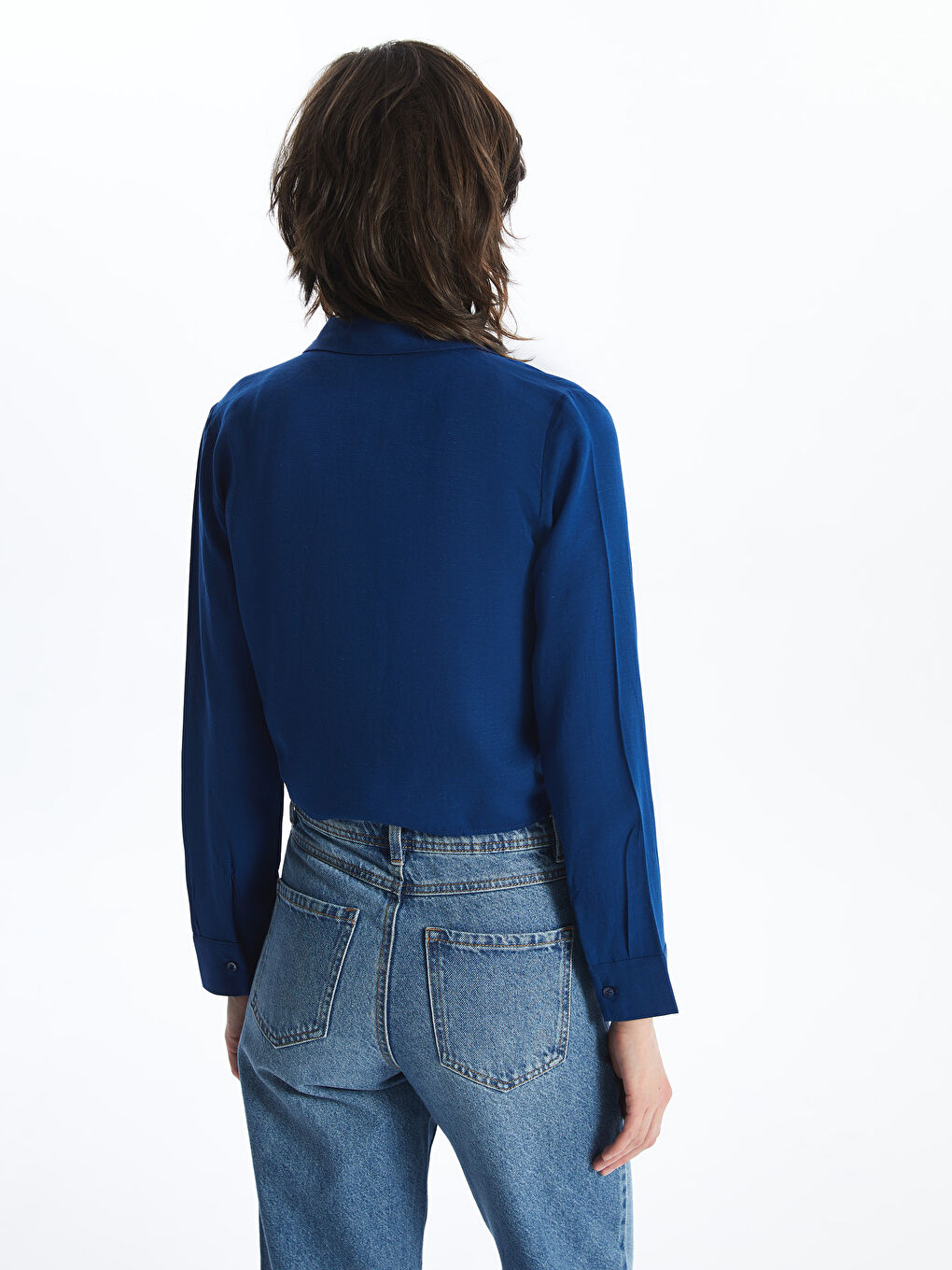Straight Long Sleeve Linen Blend Women's Shirt -S4KU49Z8-YHT