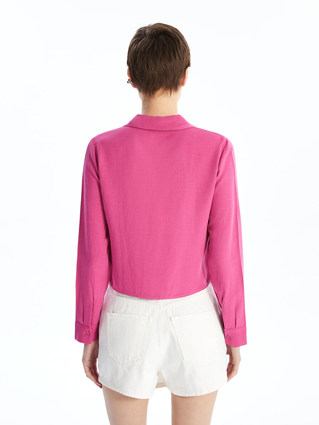 Straight Long Sleeve Linen Blend Women's Shirt -S4KU49Z8-VEL