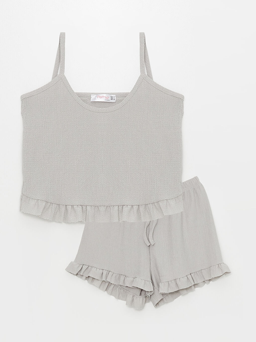 Gri Askılı Kadın Şortlu Pijama Takım