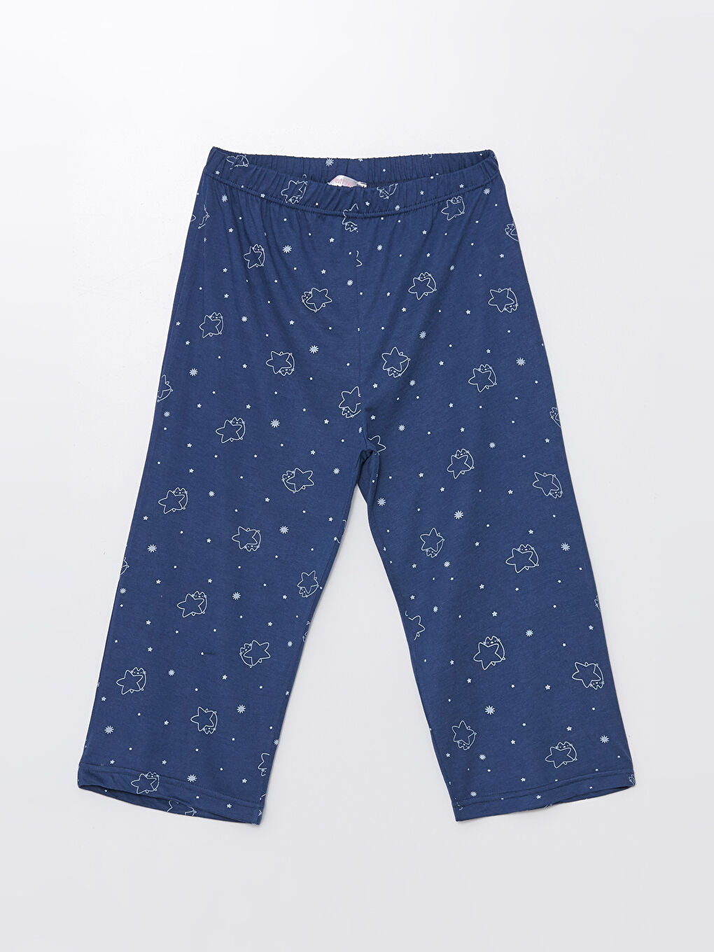 Lacivert Bisiklet Yaka Baskılı Kaprili Pijama Takım-8