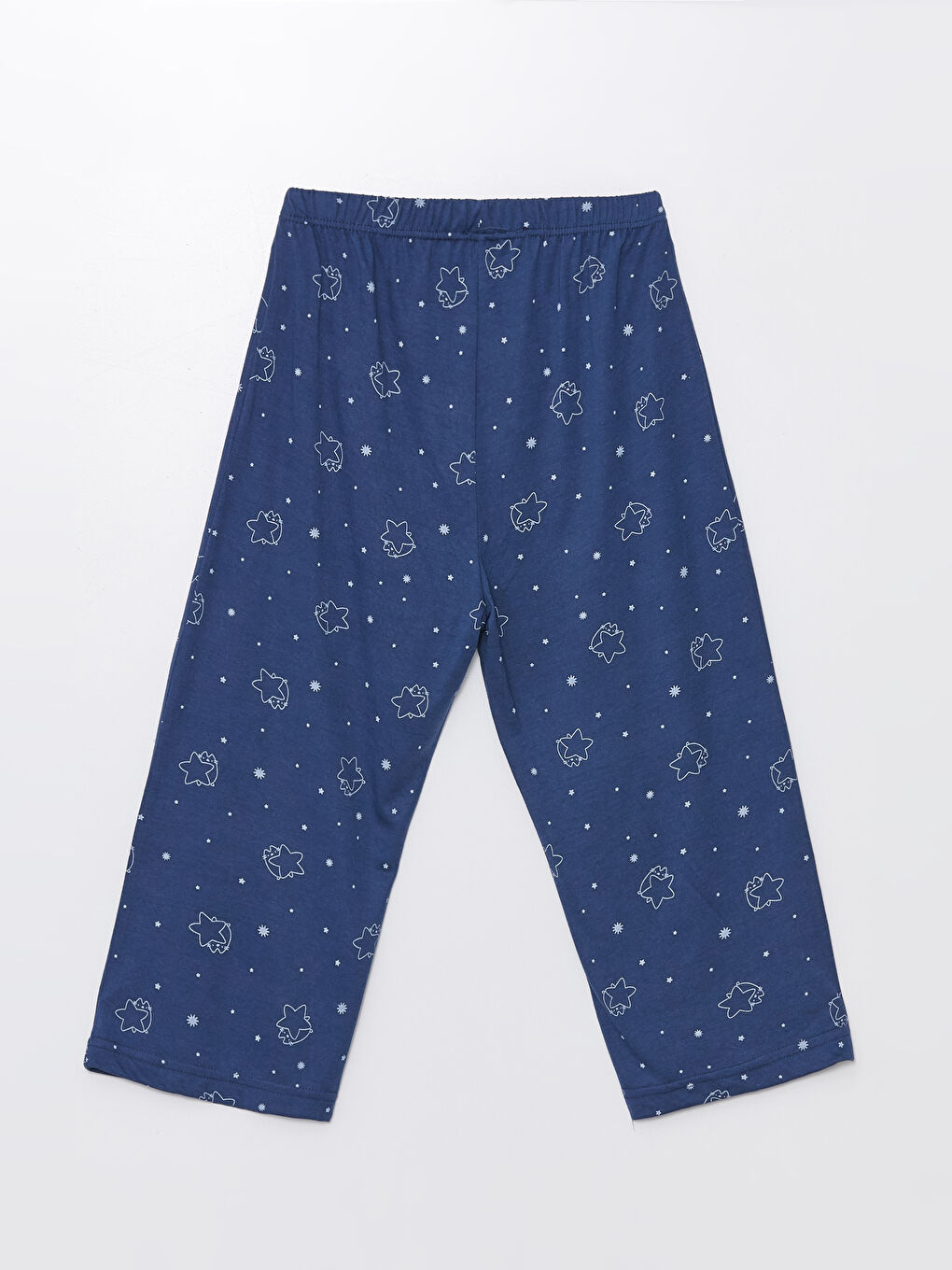 Lacivert Bisiklet Yaka Baskılı Kaprili Pijama Takım-9