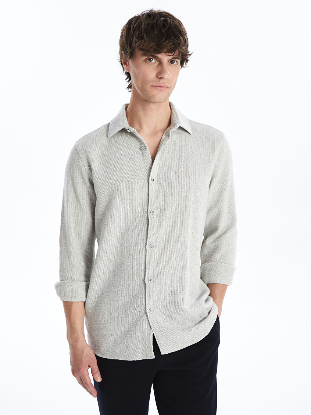 Slim Fit Long Sleeve Dobby Men's Textured Shirt -S4KU61Z8-QDS