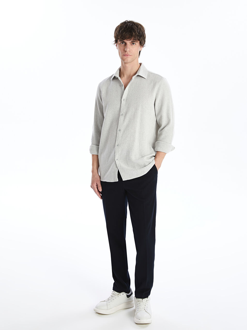 Slim Fit Long Sleeve Dobby Men's Textured Shirt -S4KU61Z8-QDS
