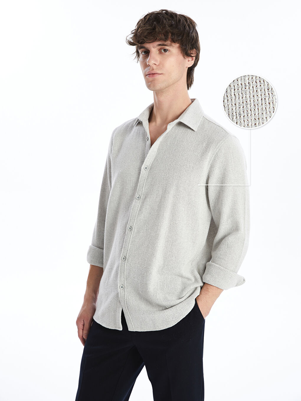 Slim Fit Long Sleeve Dobby Men's Textured Shirt -S4KU61Z8-QDS