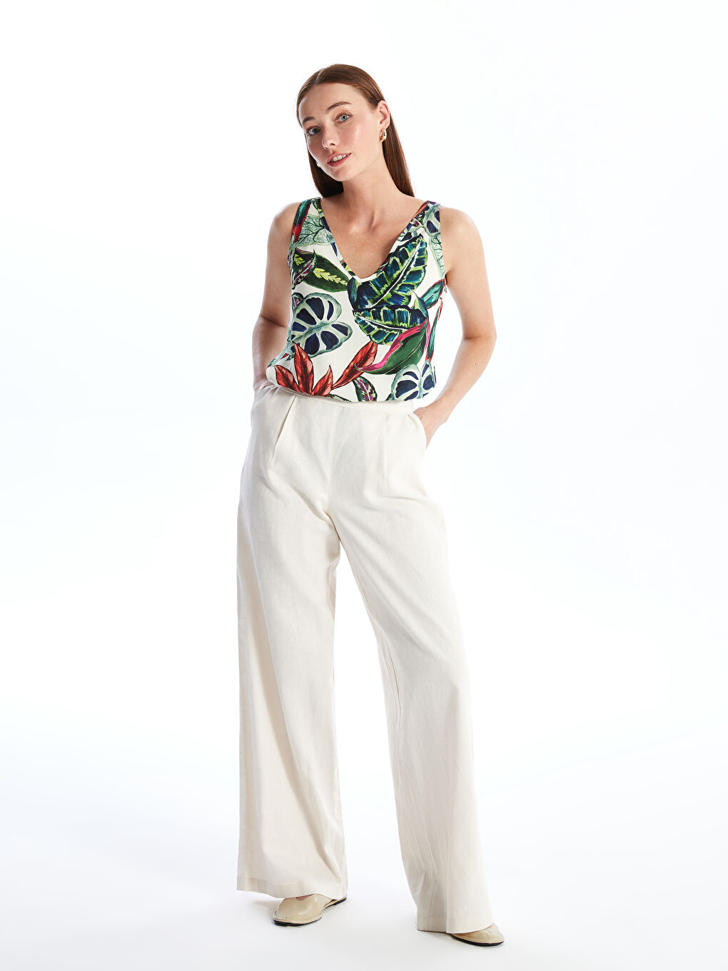 Yeşil V Yaka Desenli Kadın Bluz-2