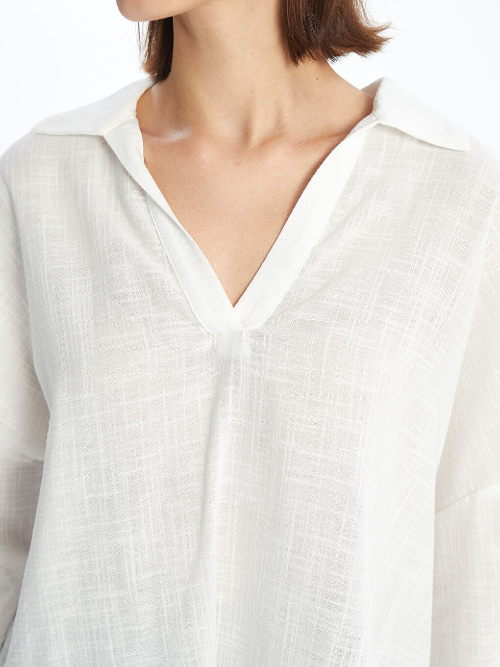 Collared Neck Plain Oversize Women's Blouse-2