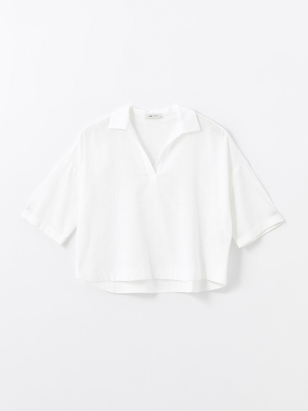 Collared Neck Plain Oversize Women's Blouse-4