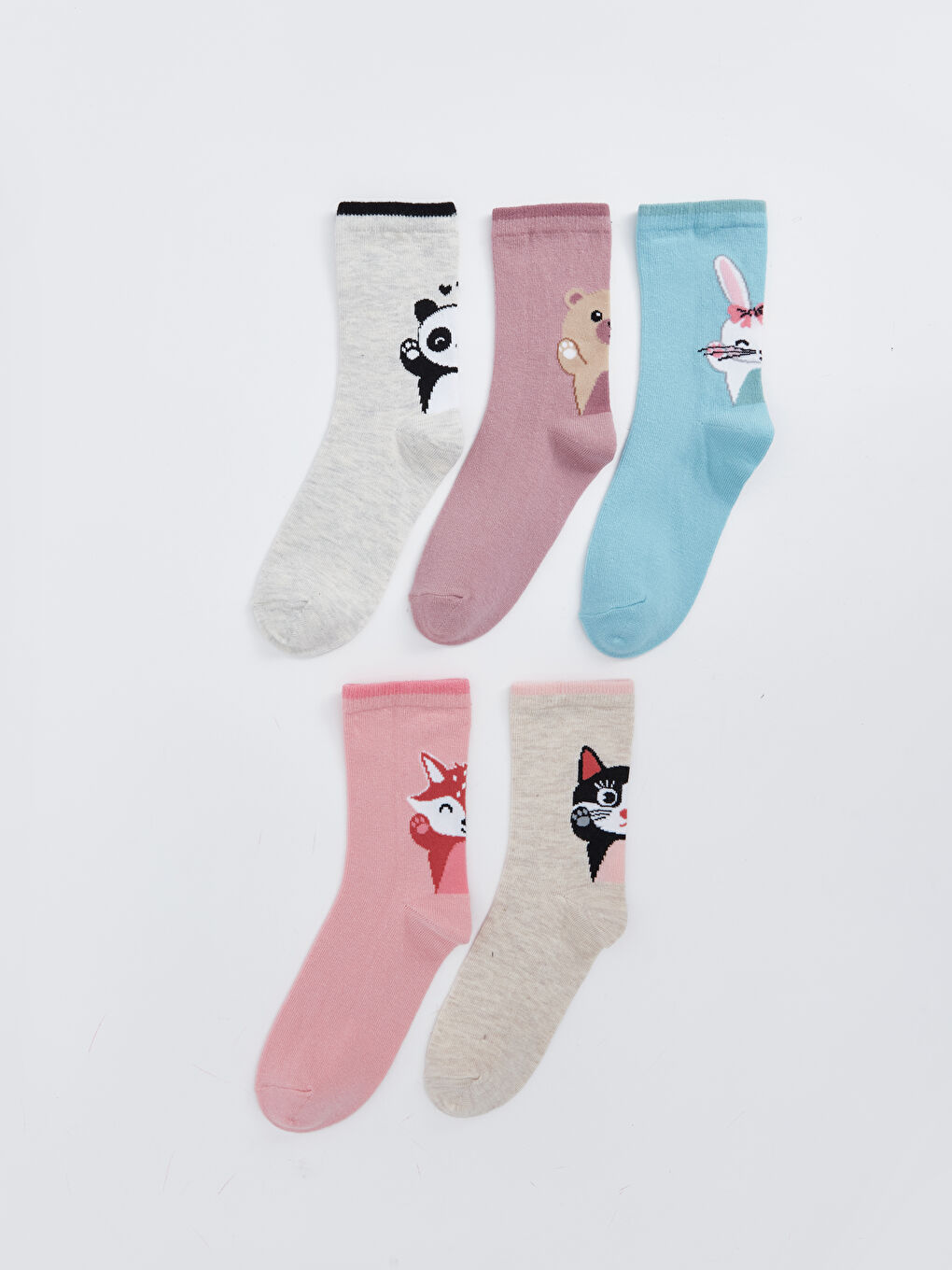 Gri Desenli Kız Çocuk Soket Çorap 5'li