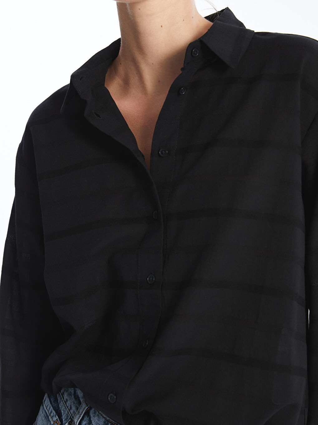 Self Patterned Long Sleeve Oversize Women's Shirt -S4KV38Z8-CVL