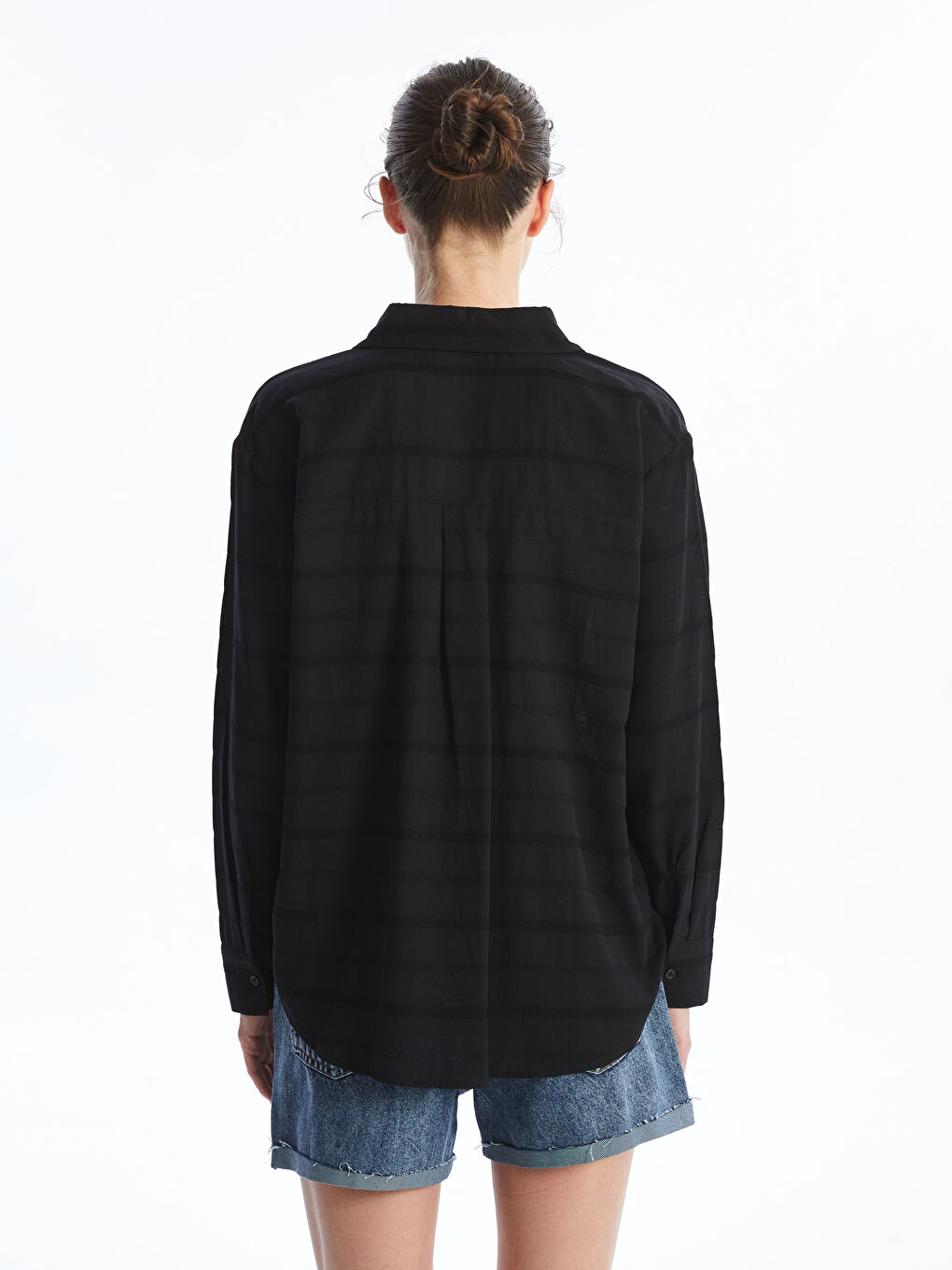 Self Patterned Long Sleeve Oversize Women's Shirt -S4KV38Z8-CVL