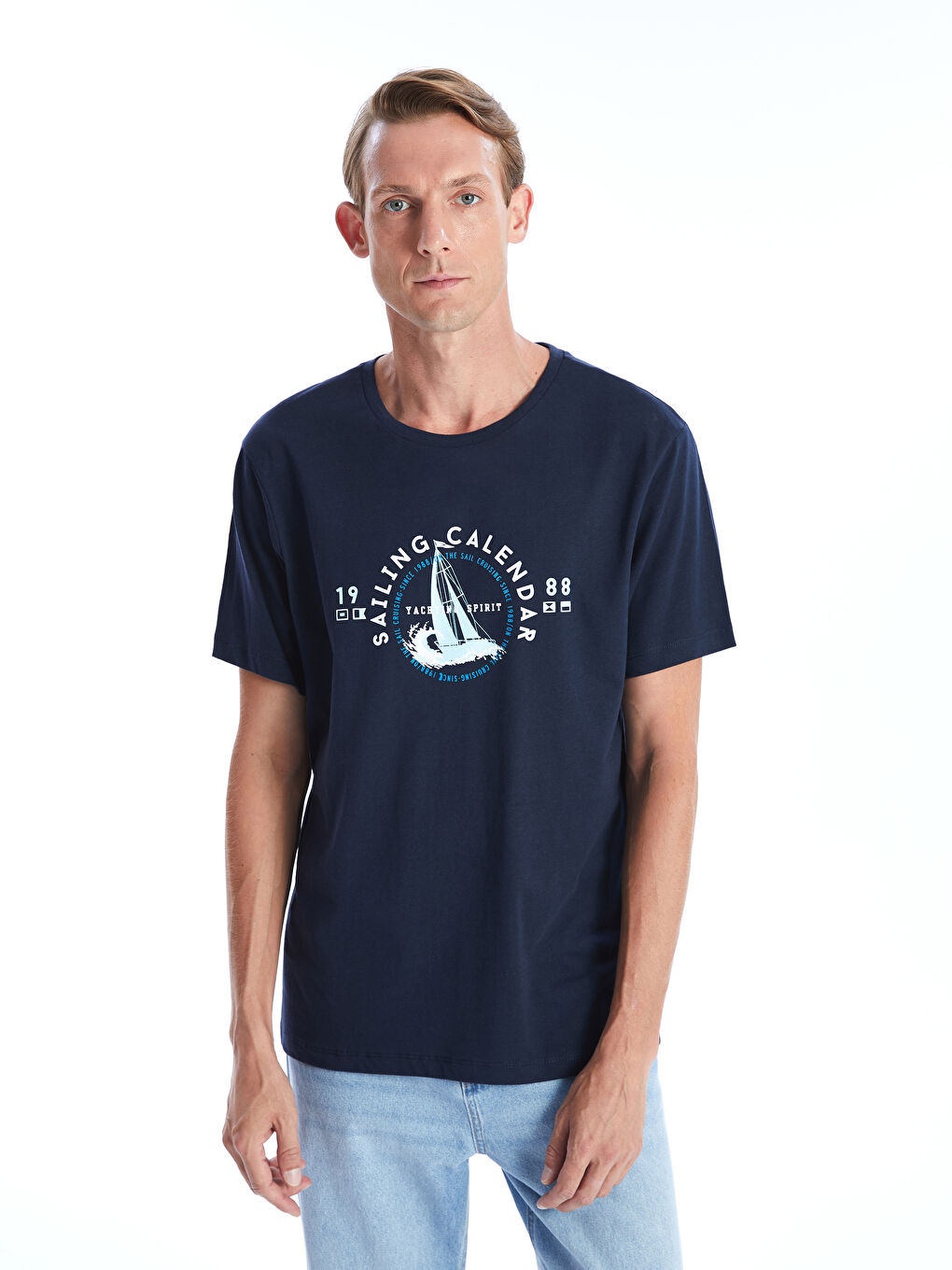 Crew Neck Short Sleeve Printed Combed Cotton Men's T-shirt -S4KV39Z8-HME