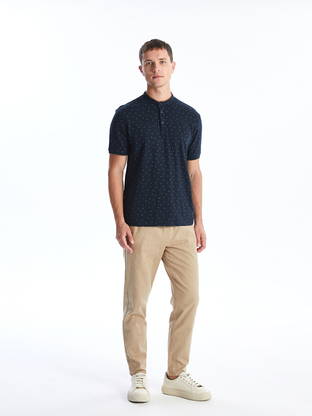 Slim Fit Linen Blend Men's Textured Trousers -S4KV40Z8-YEE