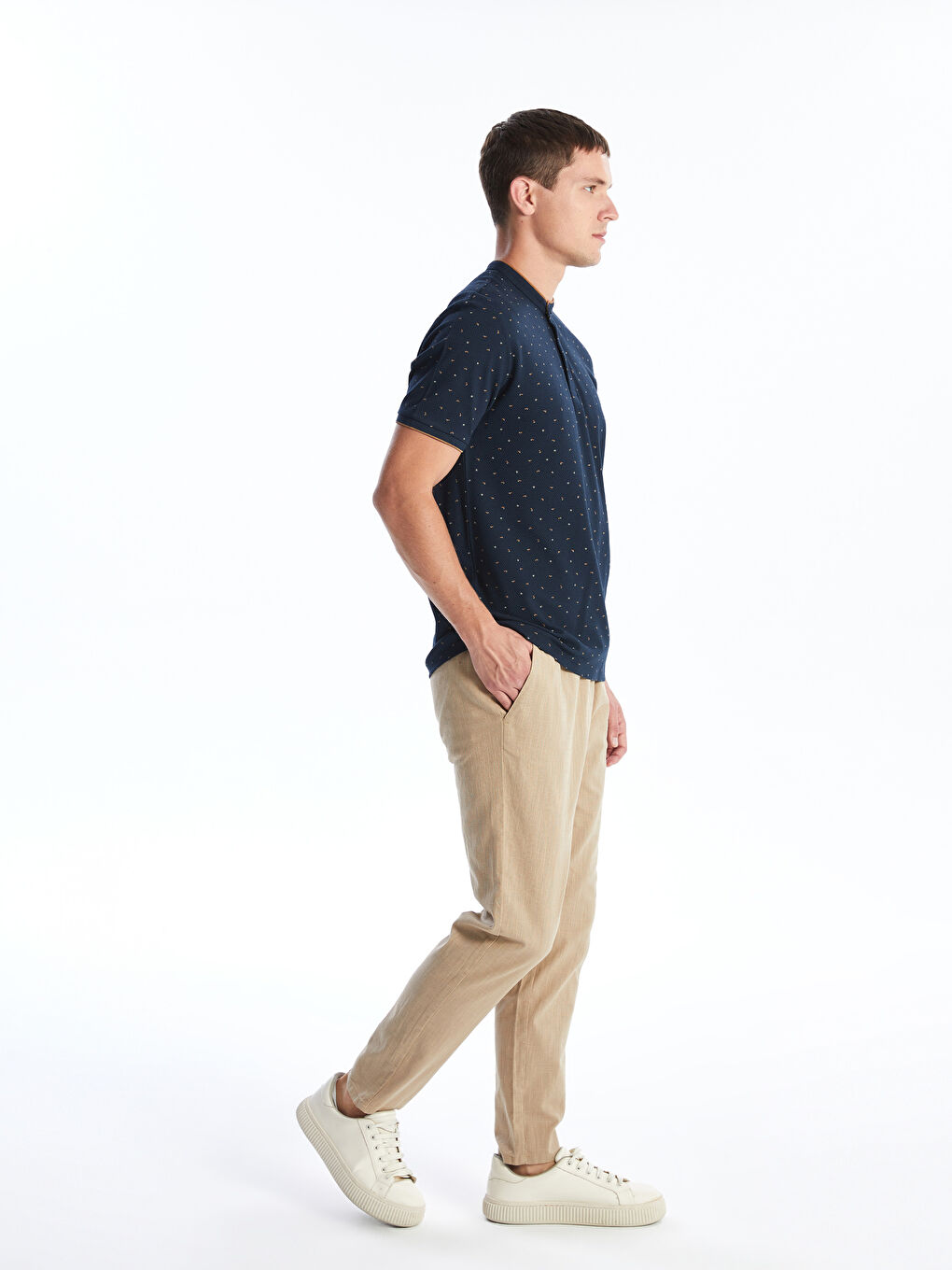 Slim Fit Linen Blend Men's Textured Trousers -S4KV40Z8-YEE