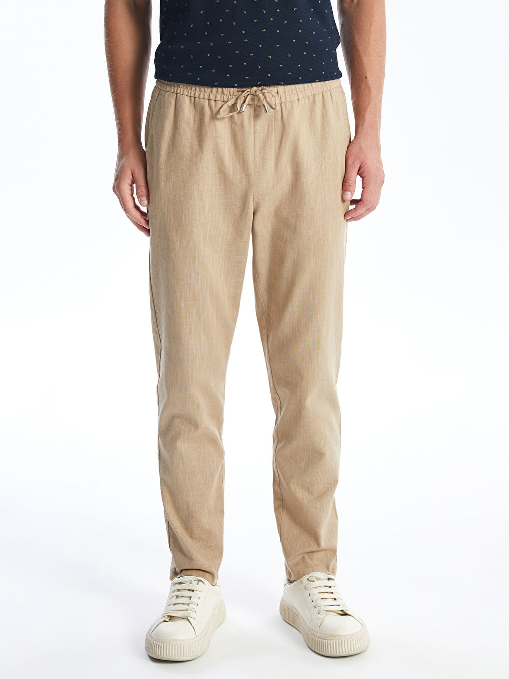 Slim Fit Linen Blend Men's Textured Trousers -S4KV40Z8-YEE