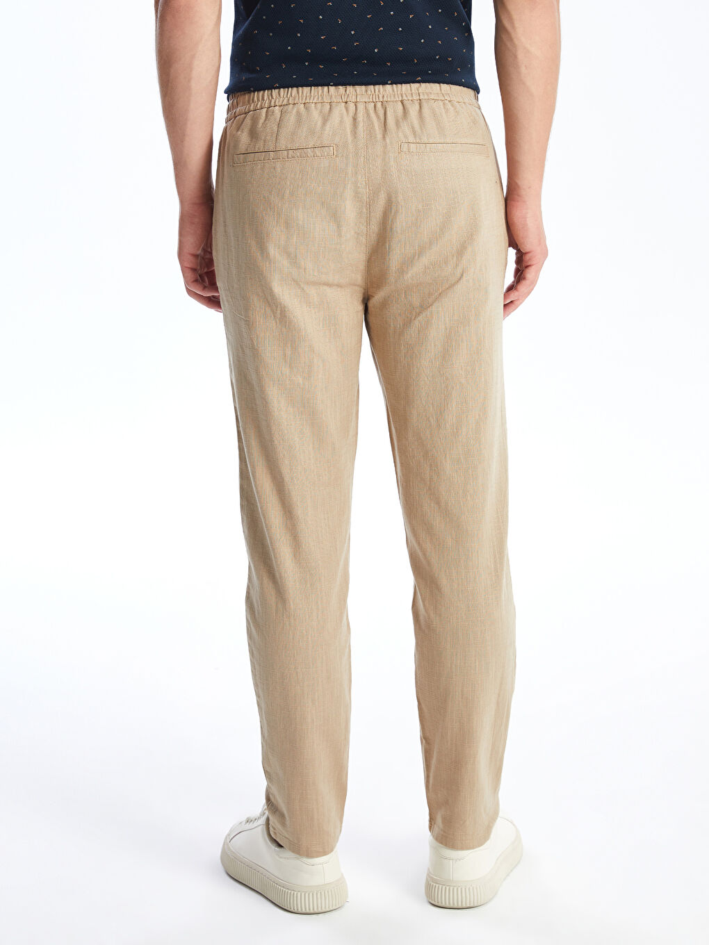 Slim Fit Linen Blend Men's Textured Trousers -S4KV40Z8-YEE