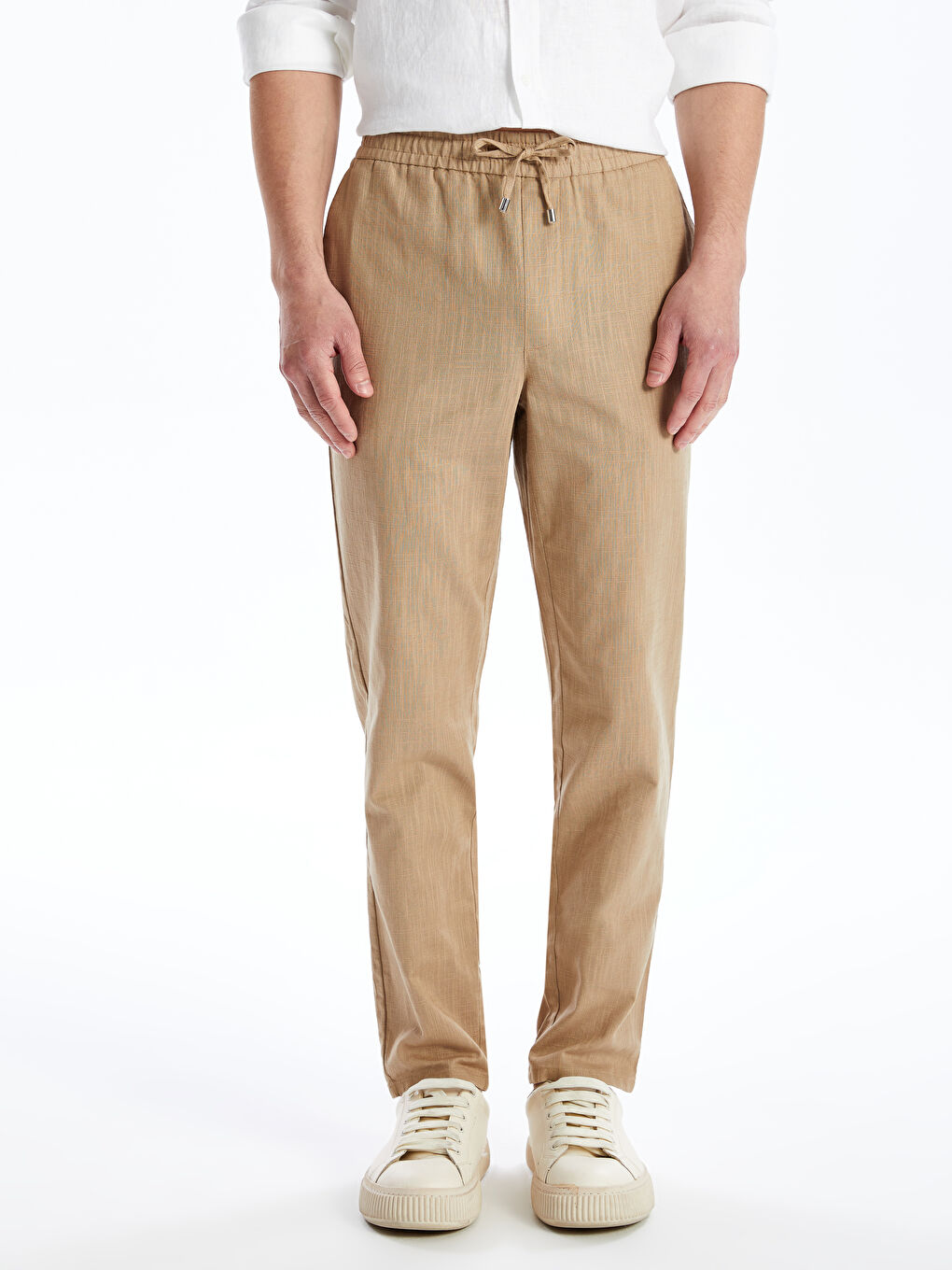 Slim Fit Linen Blend Men's Textured Trousers -S4KV40Z8-YEE