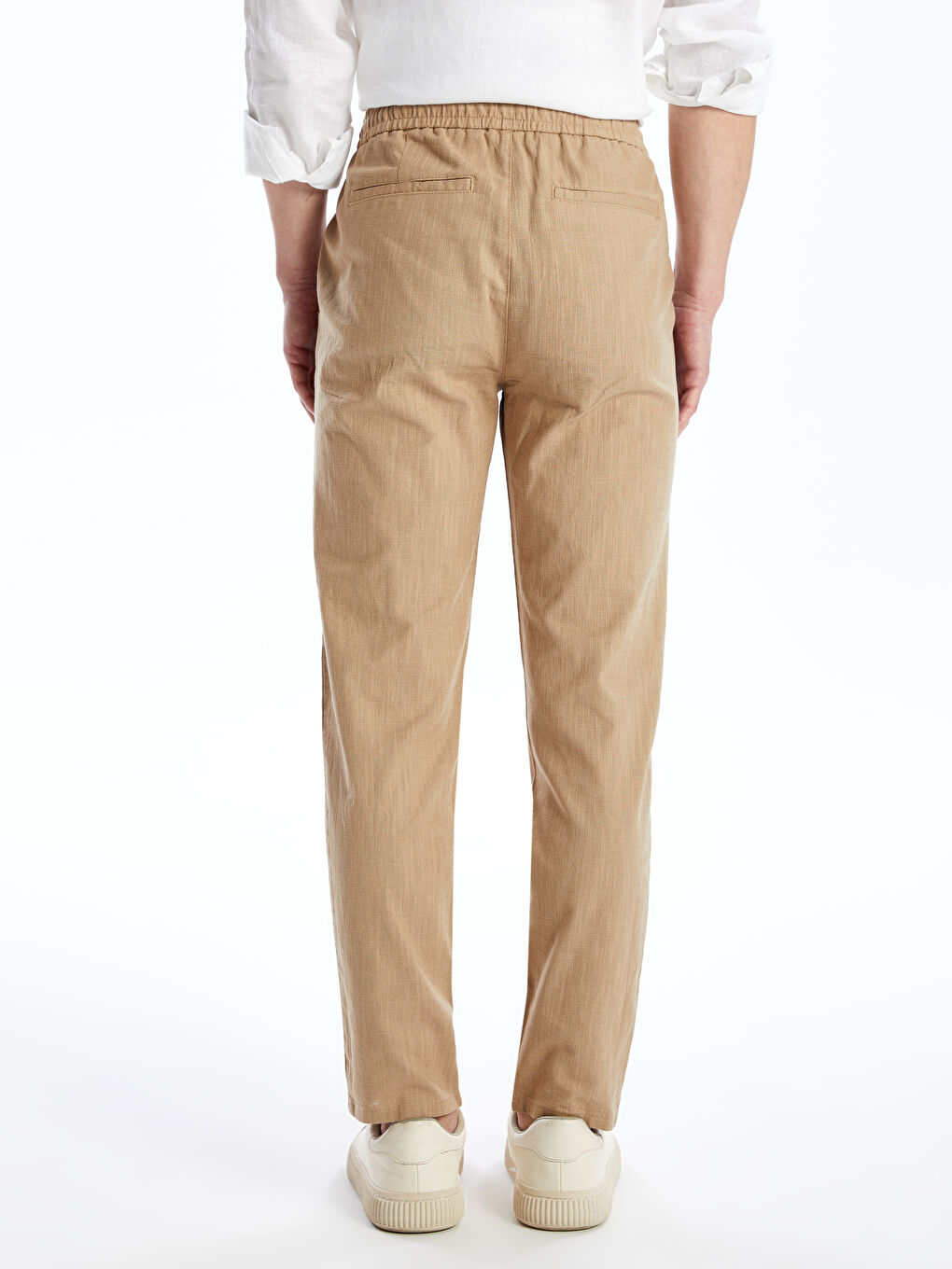 Slim Fit Linen Blend Men's Textured Trousers -S4KV40Z8-YEE