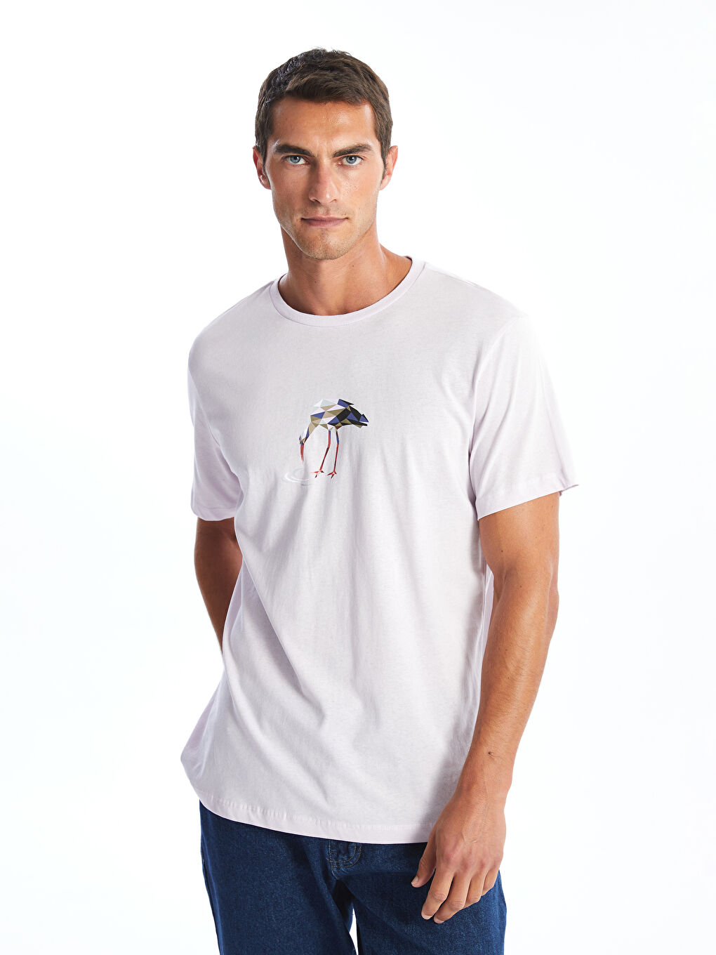 تي شيرت رجال كم قصير كول مدور مطبوع قطن ممشط