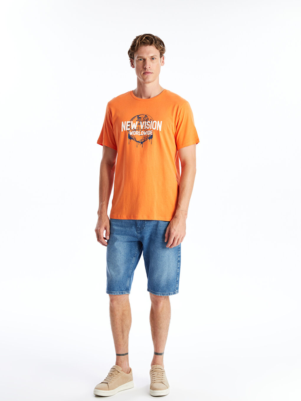 Crew Neck Short Sleeve Printed Combed Cotton Men's T-shirt -S4KV67Z8-GND