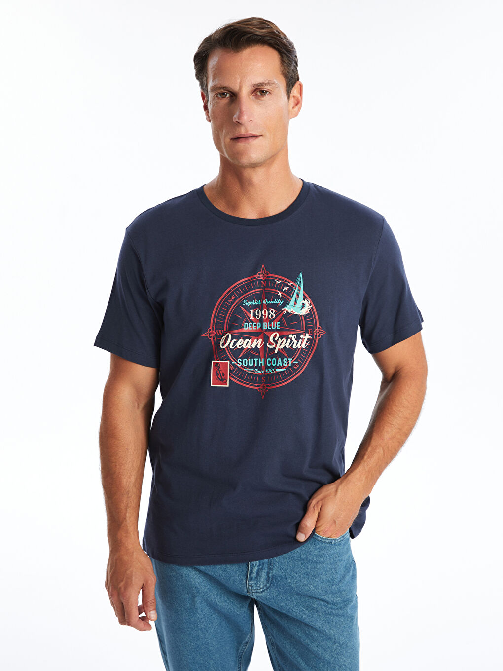 Crew Neck Short Sleeve Printed Combed Cotton Men's T-shirt