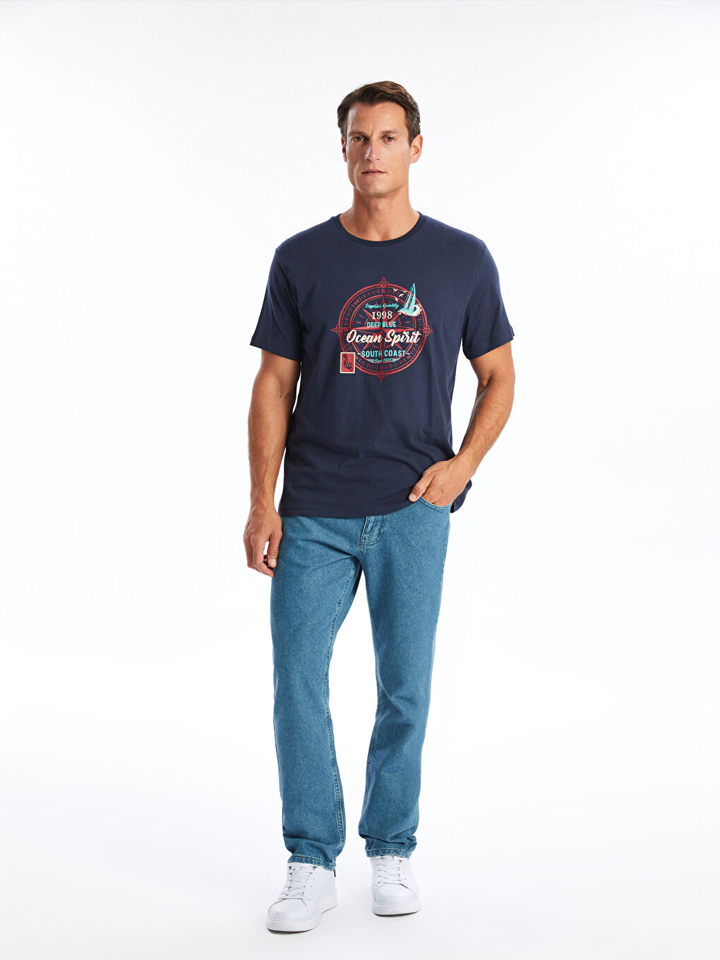 Crew Neck Short Sleeve Printed Combed Cotton Men's T-shirt-1