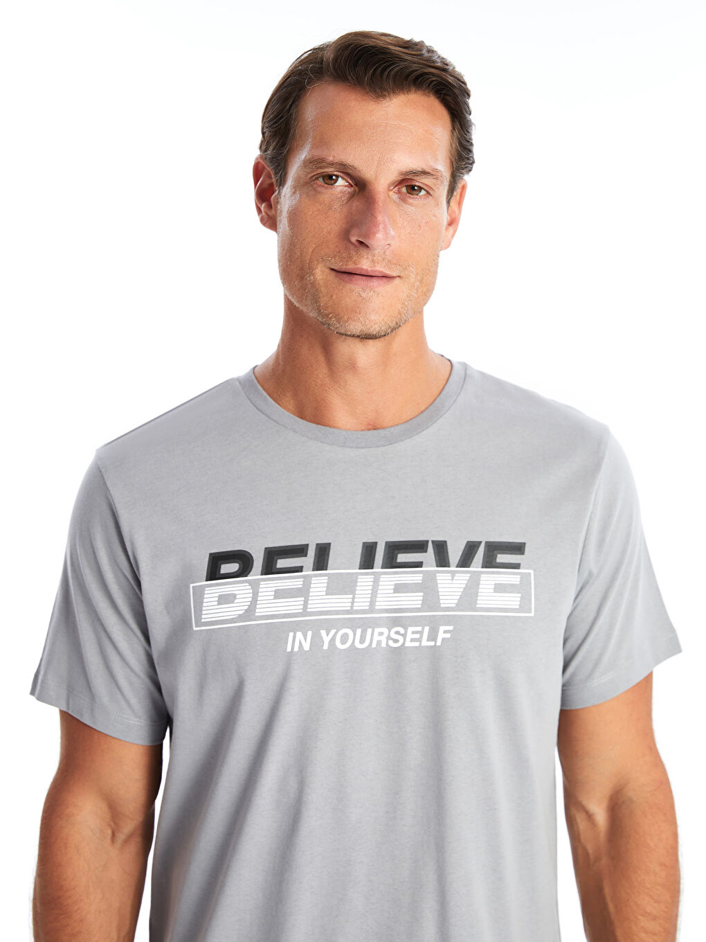 تي شيرت رجال كم قصير كول مدور مطبوع قطن ممشط