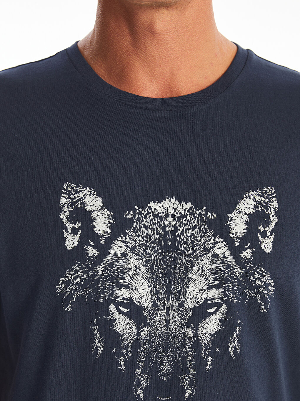 Lacivert Bisiklet Yaka Kısa Kollu Baskılı Erkek Tişört-2