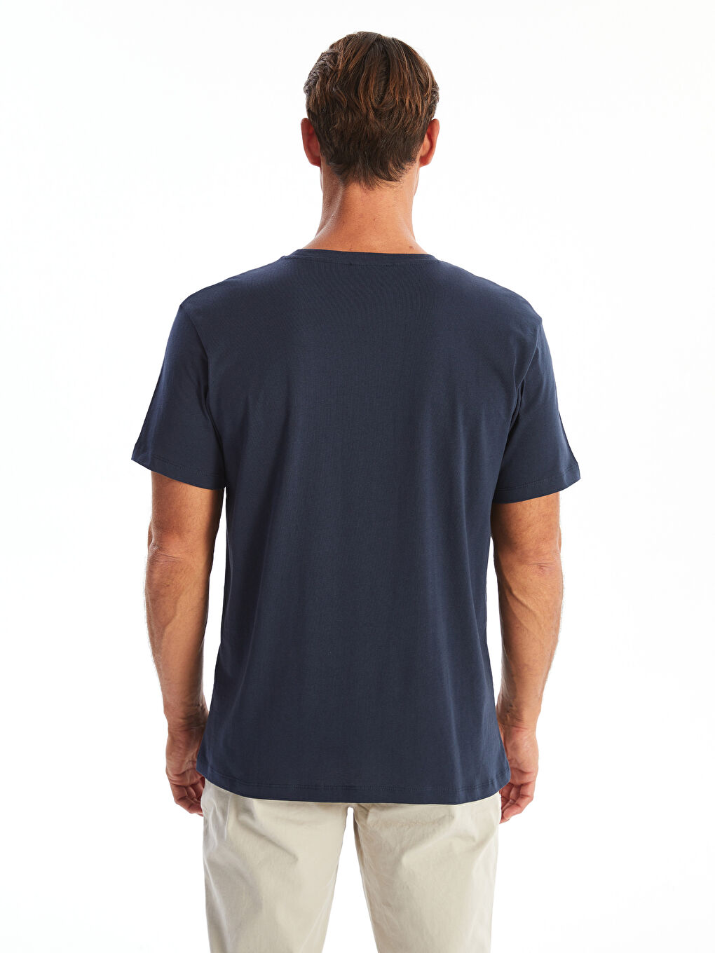 Lacivert Bisiklet Yaka Kısa Kollu Baskılı Erkek Tişört-3