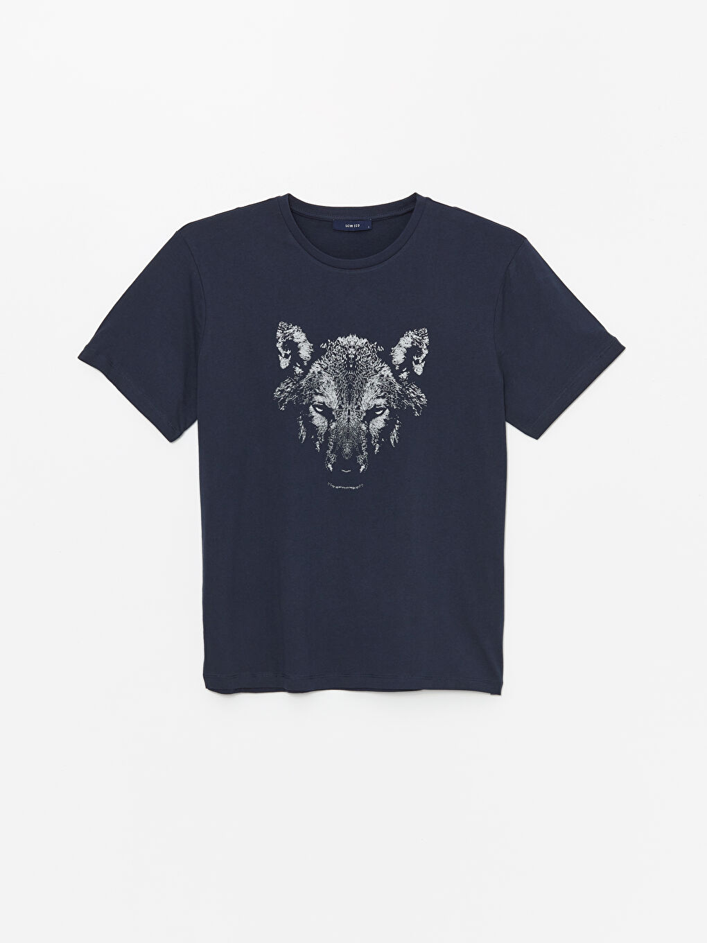 Lacivert Bisiklet Yaka Kısa Kollu Baskılı Erkek Tişört-4