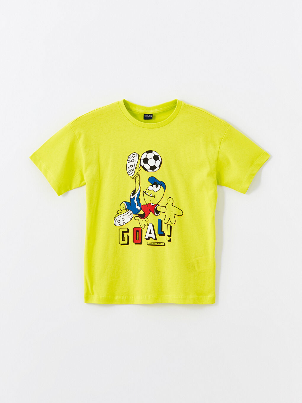 Yeşil Rahat Kalıp Bisiklet Yaka Baskılı Erkek Çocuk Tişört