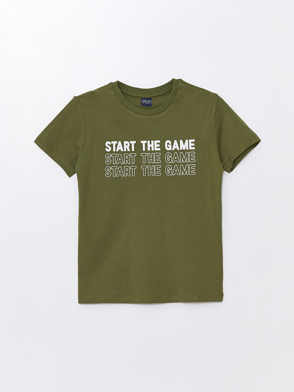 Haki Bisiklet Yaka Baskılı Kısa Kollu Erkek Çocuk Tişört