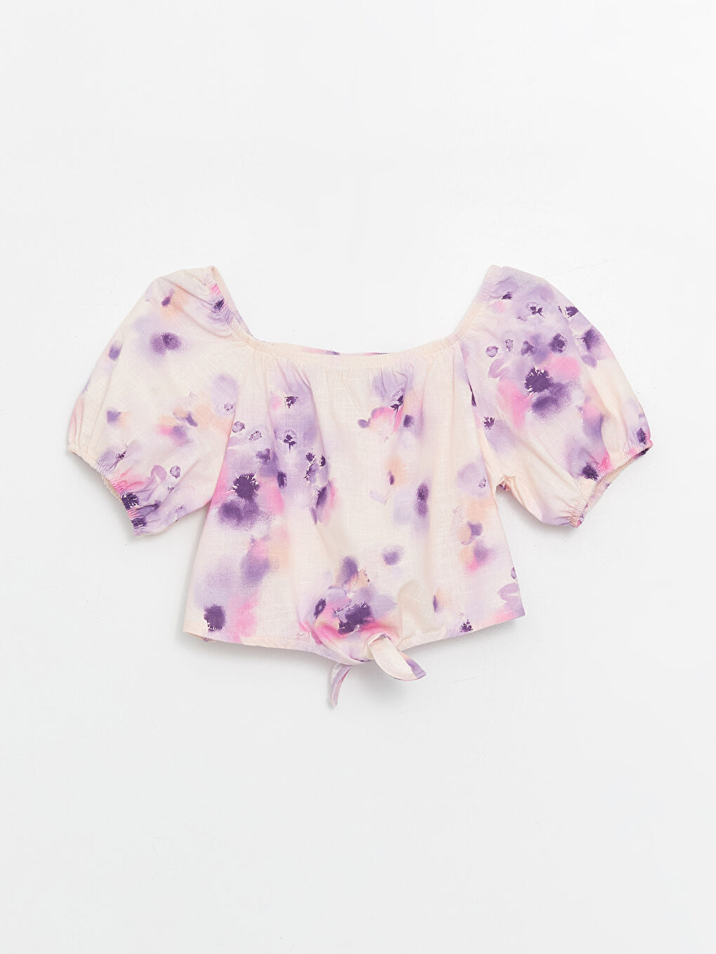 Pembe Kare Yaka Kız Çocuk Crop Bluz