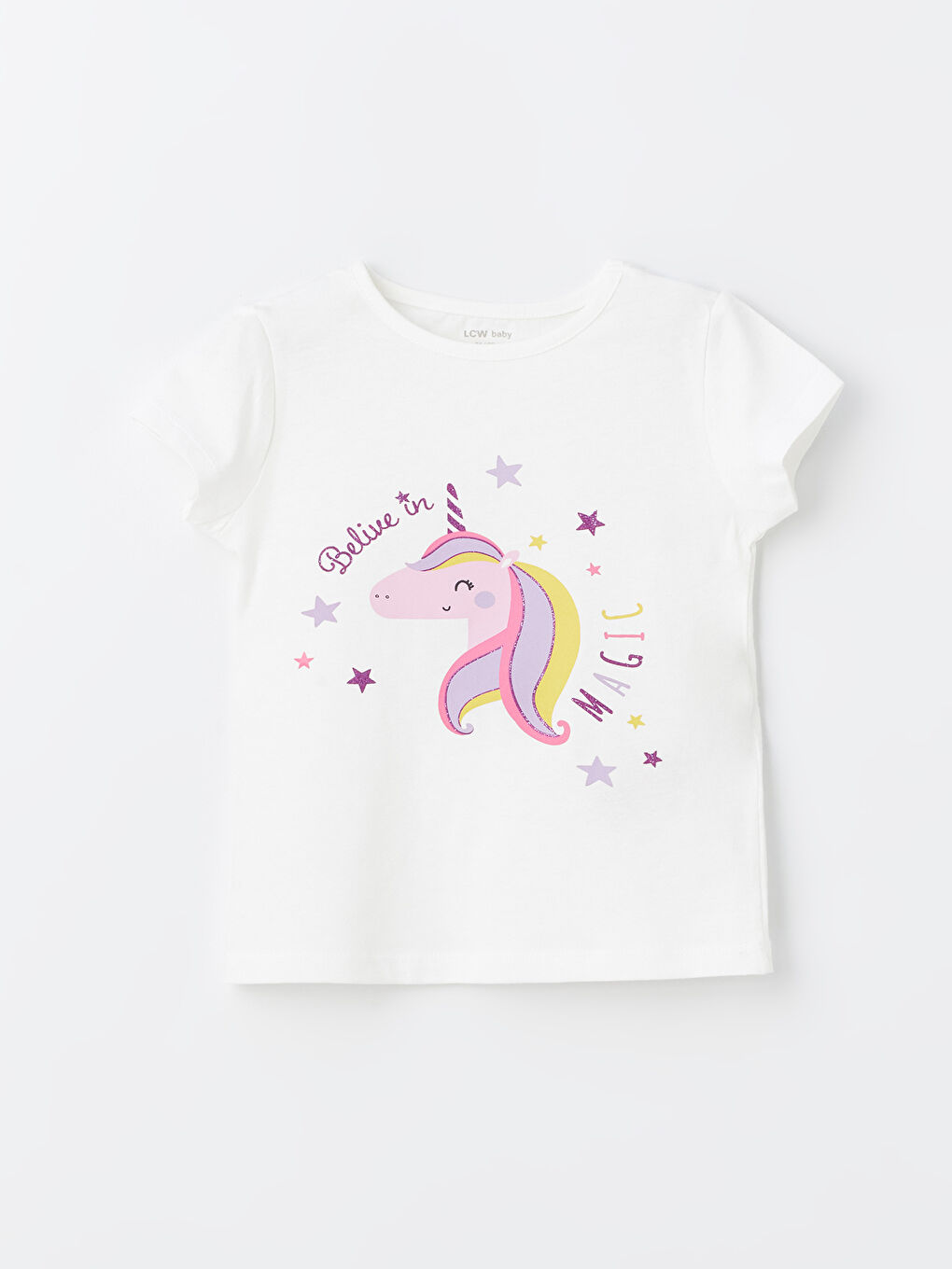 Ekru Bisiklet Yaka Baskılı Kısa Kollu Kız Bebek Tişört