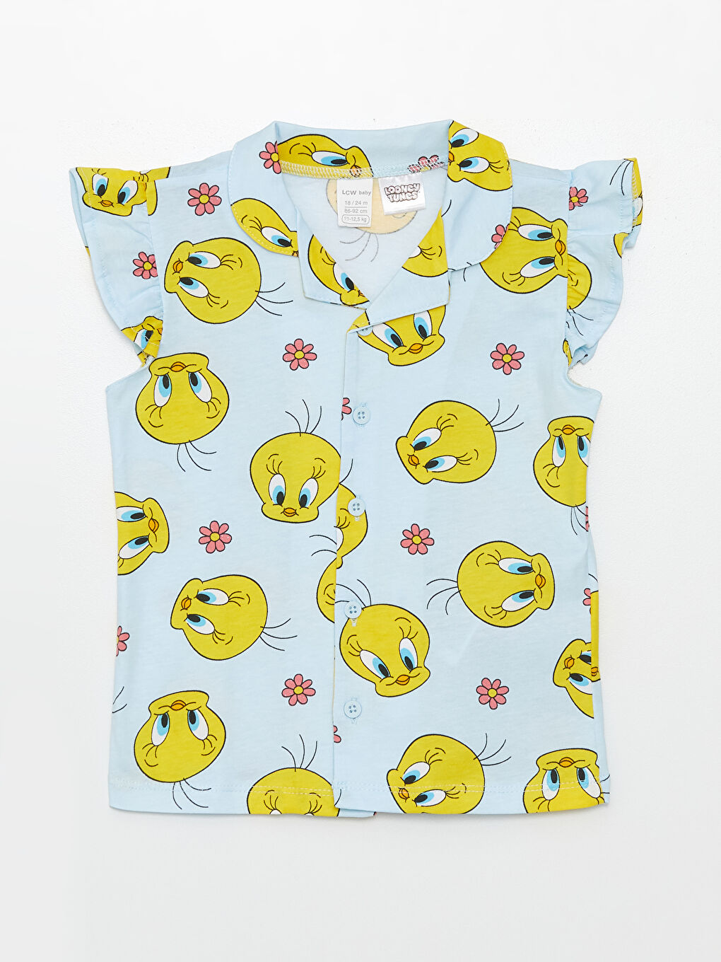 LCW baby Mavi Baskılı Tweety Baskılı Kız Bebek Şortlu Pijama Takımı - 1