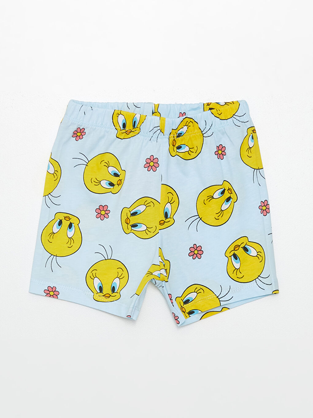 LCW baby Mavi Baskılı Tweety Baskılı Kız Bebek Şortlu Pijama Takımı - 3