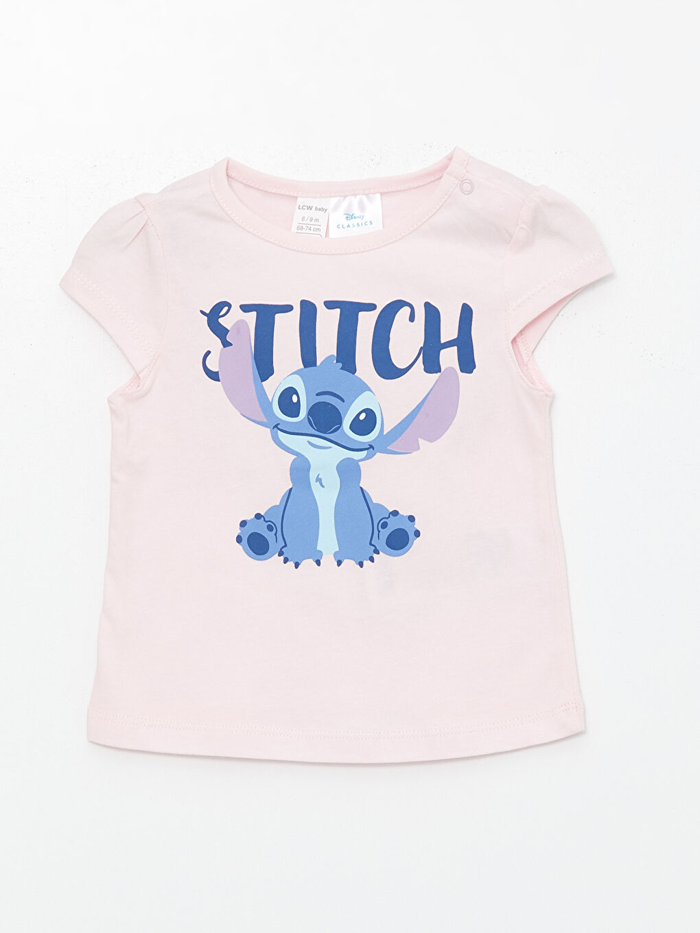 LCW baby Bebek Pembe Bisiklet Yaka Kısa Kollu Stitch Baskılı Kız Bebek Pijama Takımı - 1