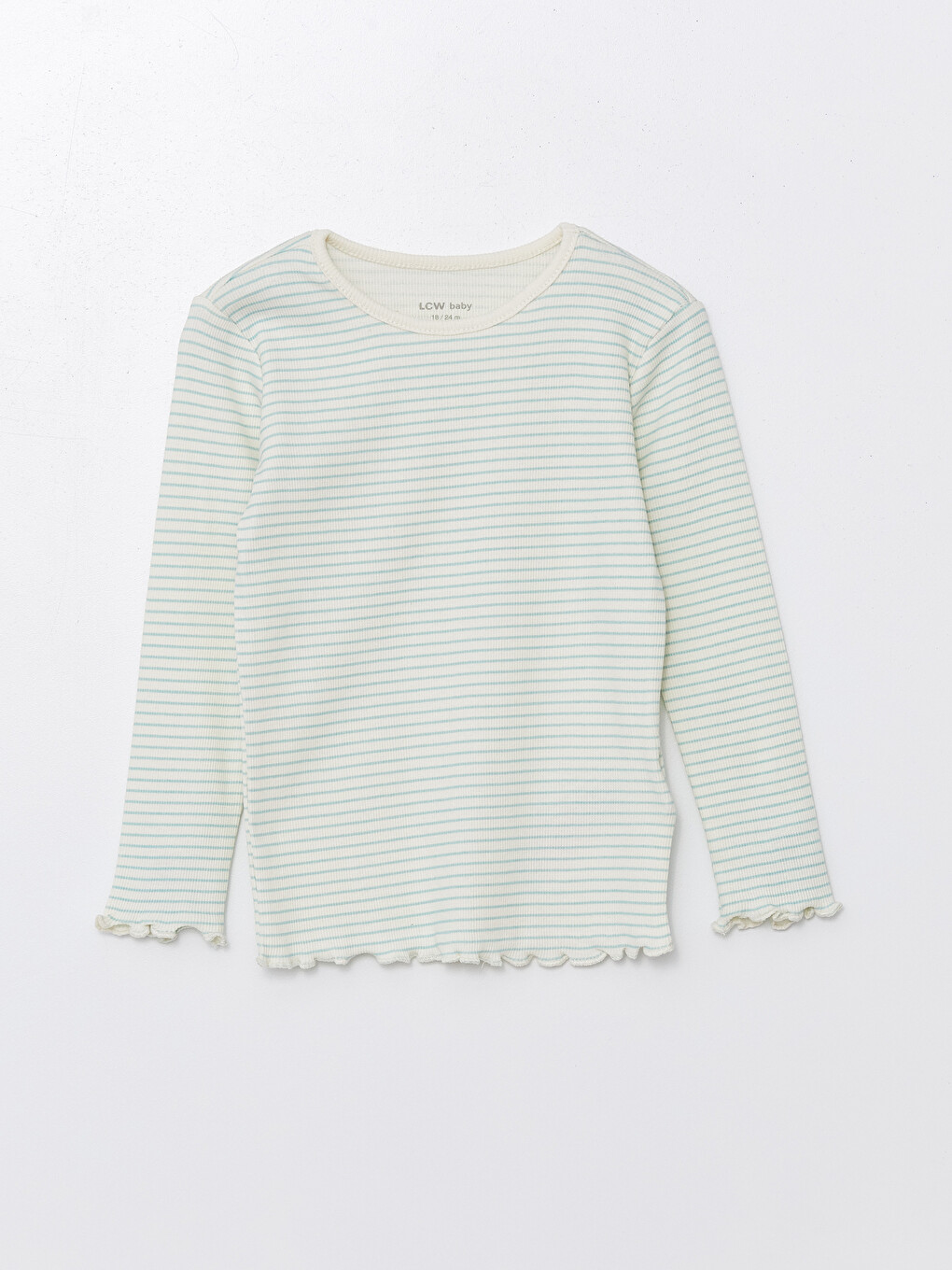 Ekru Beli Lastikli Çizgili Kız Bebek Pijama Alt-1