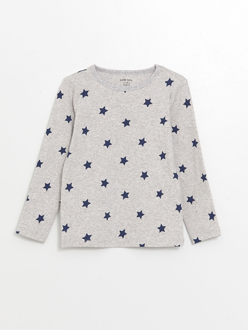 Gri Bisiklet Yaka Uzun Kollu Baskılı Erkek Bebek Pijama Üst