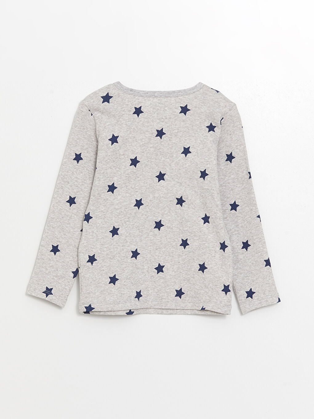 Gri Bisiklet Yaka Uzun Kollu Baskılı Erkek Bebek Pijama Üst-1