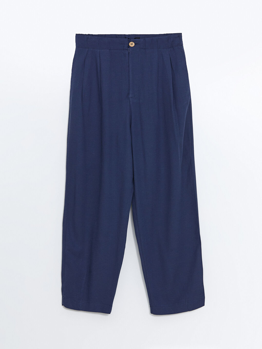 بنطلون قماش خليط كتان سادة بخصر مرن للسيدات-4