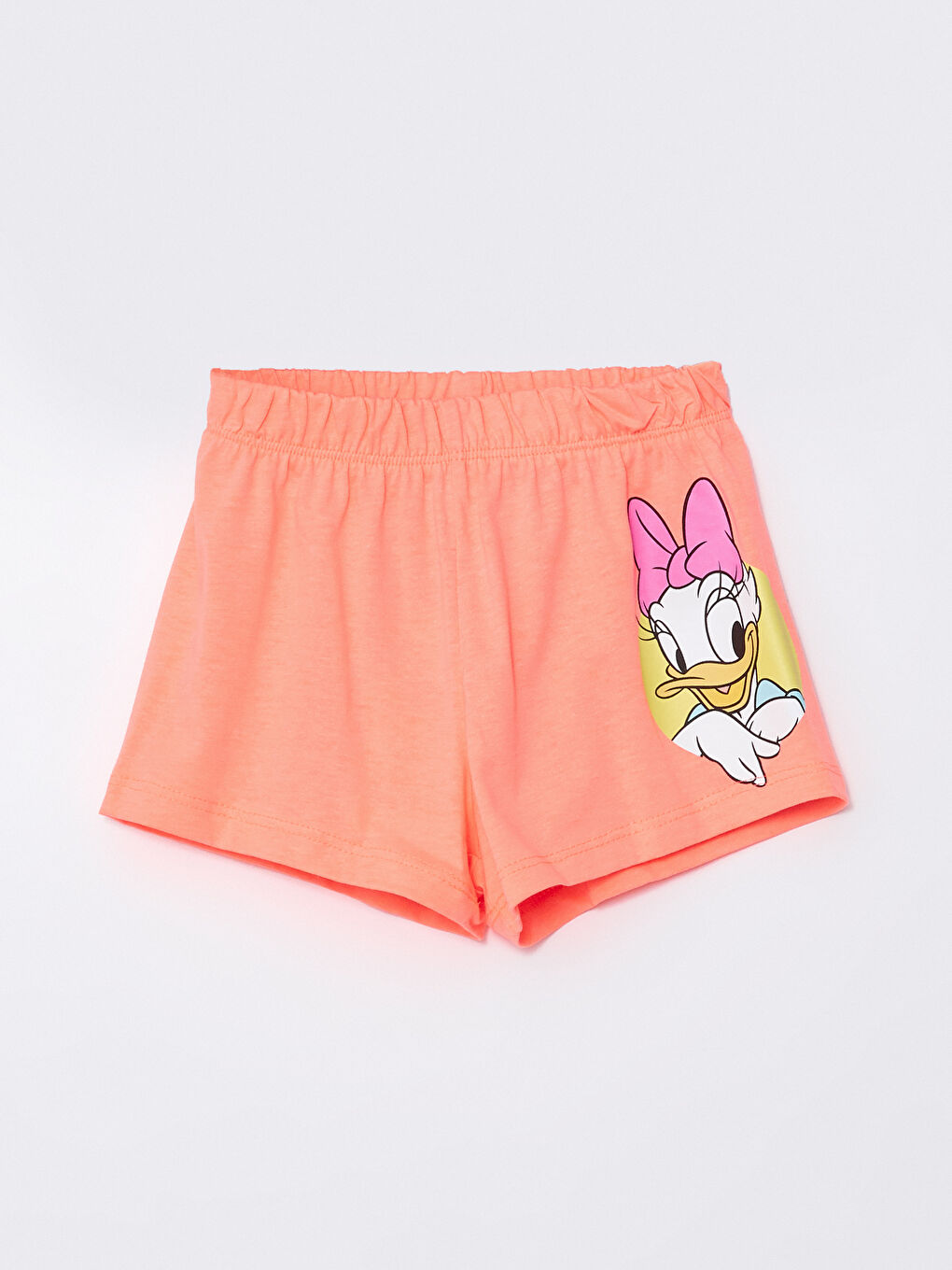 Turuncu Beli Lastikli Minnie Mouse Baskılı Kız Çocuk Şort