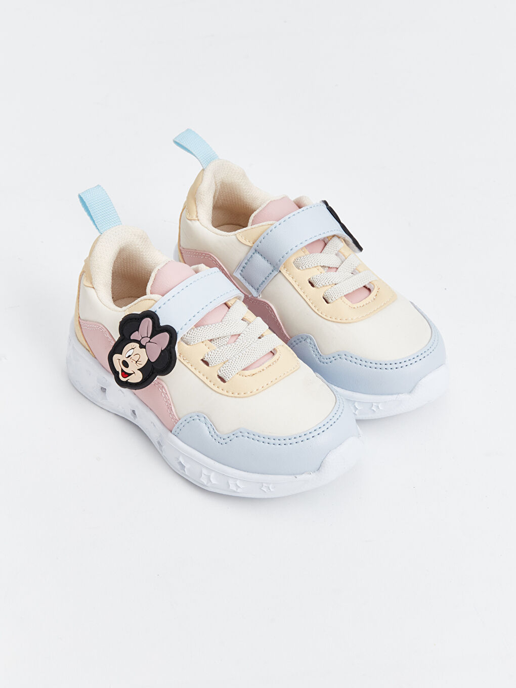 Bej Minnie Mouse Baskılı Tabanı Işıklı Kız Bebek Spor Ayakkabı-1