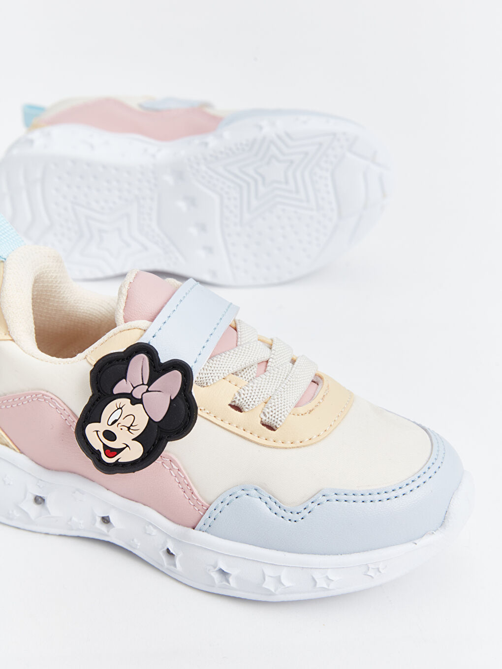 Bej Minnie Mouse Baskılı Tabanı Işıklı Kız Bebek Spor Ayakkabı-3