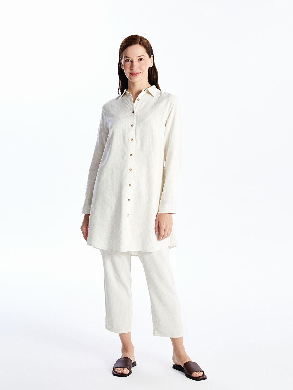 Linen Blend Women's Shirt Dress -S4L007Z8-LE8