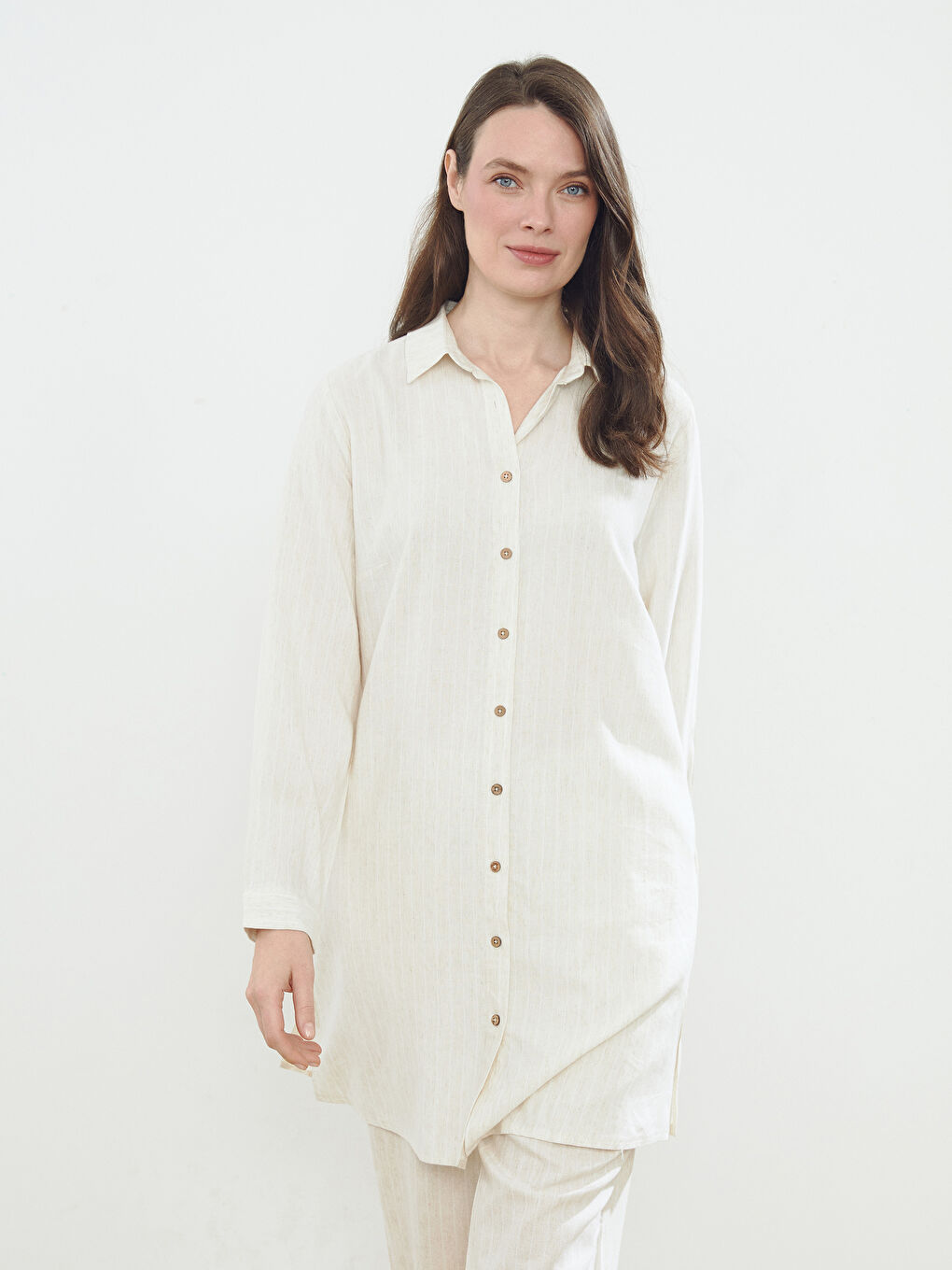 Linen Blend Women's Shirt Dress -S4L007Z8-LE8