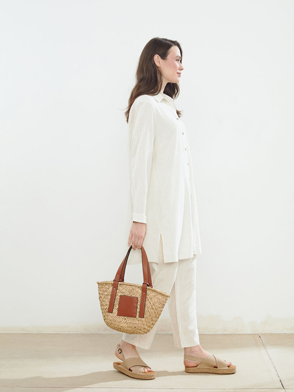Linen Blend Women's Shirt Dress -S4L007Z8-LE8