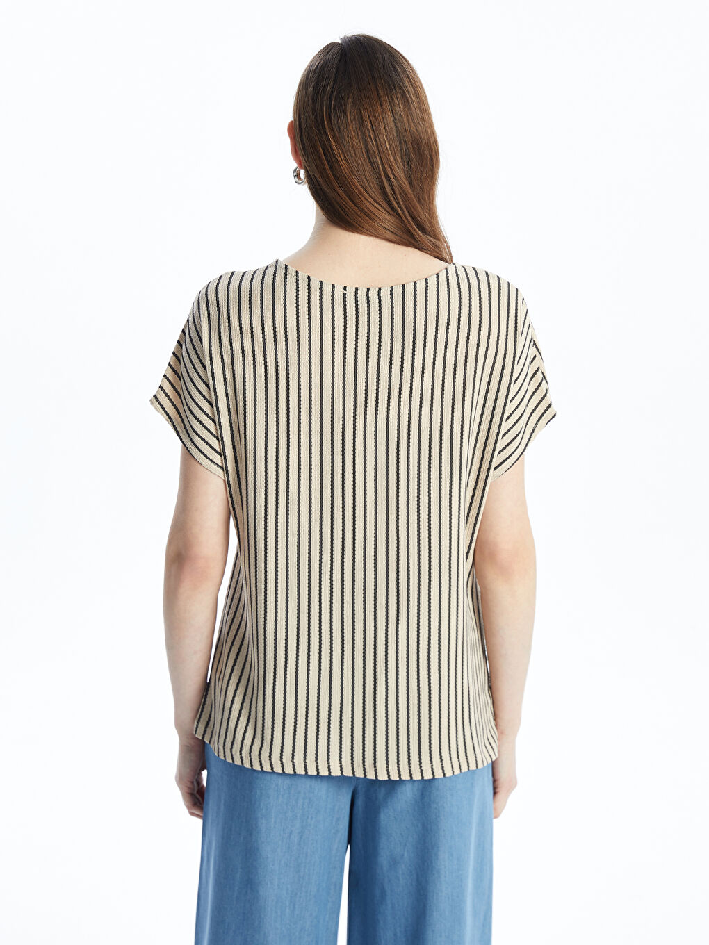 Crew Neck Striped Short Sleeve Women's T-Shirt -S4L014Z8-ELZ